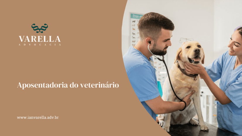 Imagem de cachorro sendo auscultado por dois médicos veterinários ao lado do título "Aposentadoria do Veterinário por Ian Varella"